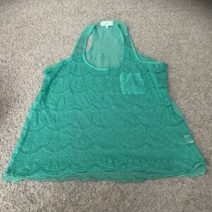 Iris Basic Green Lace Tank Coquette Cottagecore Romantic Layering XL